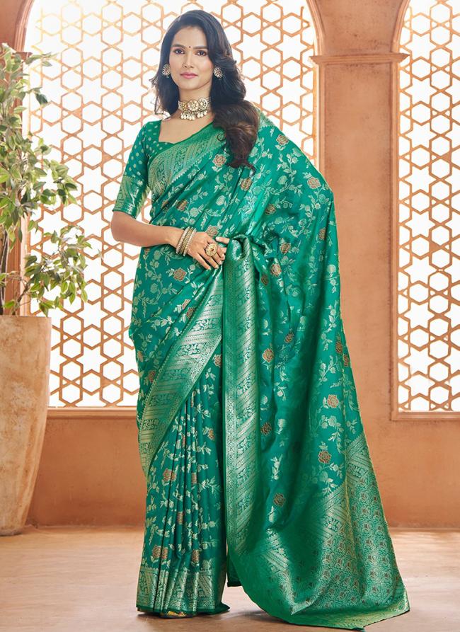 Banarasi Silk Green Wedding Wear Weaving Saree